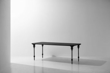 M233 Kimbell Dining Table - Charred Black Oak, Black Concrete
